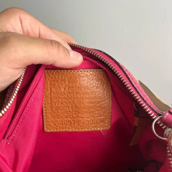 Coach Tan and Pink Signature Shoulder Bag - Picture 9 of 15